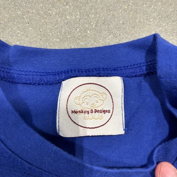 Monkey B Designs Blue “Gone Fishing” with Gingham Shorts 4T - Picture 3 of 4